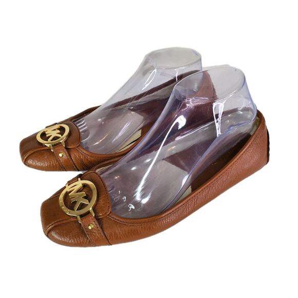 Michael Kors Fulton Moc Ballet Flat Shoes Sz 9M Saffiano Leather Tan Slip On - Picture 2 of 15